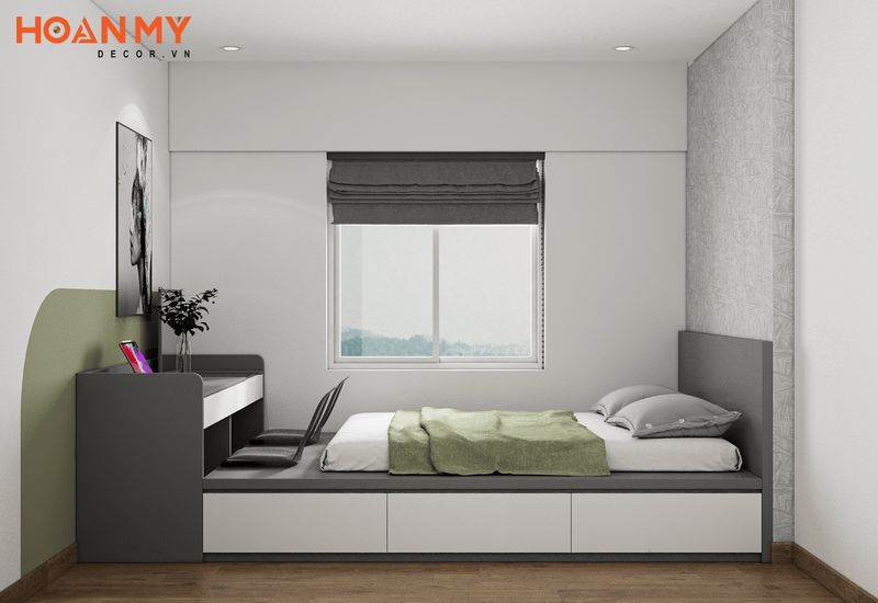 Mẫu thiết kế nội thất phòng ngủ thông minh với chất liệu gỗ công nghiệp