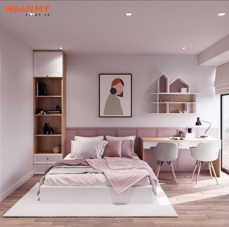 Phòng ngủ đẹp với tông màu hồng đơn giản nhẹ nhàng