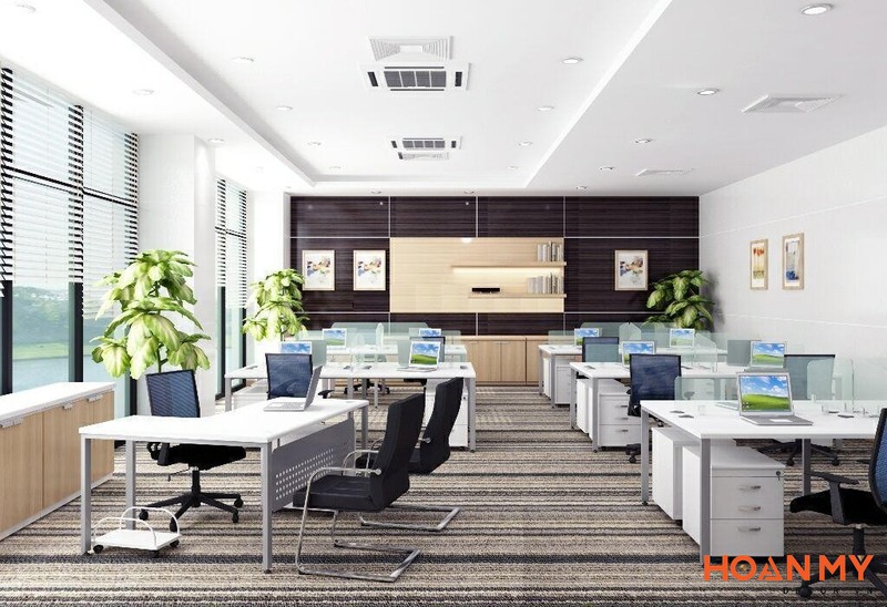 Văn phòng trẻ trung và thoải mái với gam màu trắng kết hợp với cây xanh