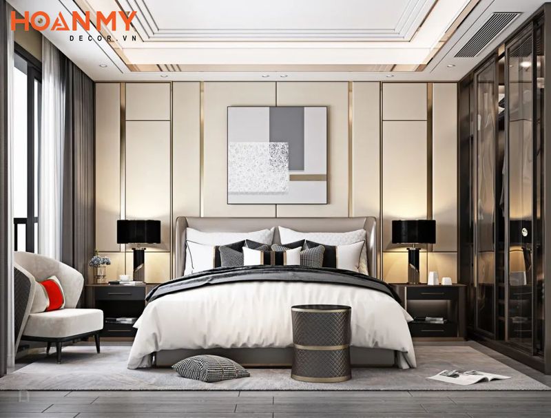 Phòng ngủ đẹp độc đáo hiện đại với chất liệu gỗ công nghiệp