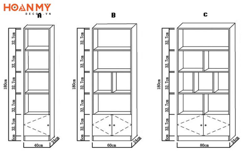 Kích thước giá sách nhỏ cao cho phòng ngủ nhỏ