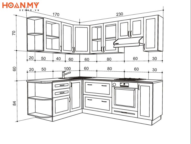 Kích thước tủ bếp trên