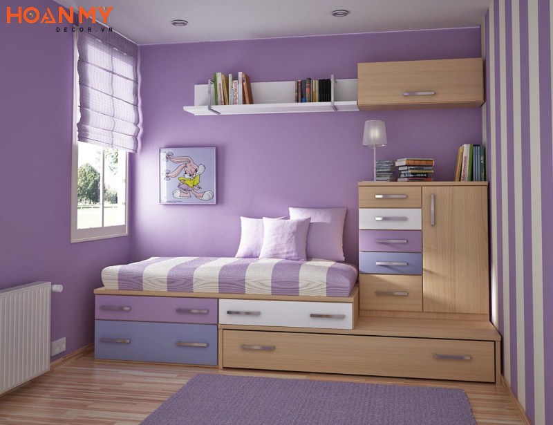 Thiết kế phòng ngủ tân cổ điển màu tím pastel sang trọng