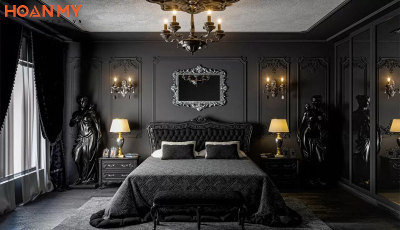 Phòng ngủ màu xám - đen phong cách tân cổ điển