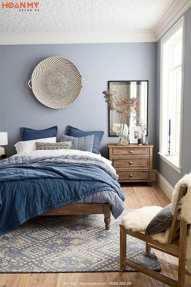 Phòng ngủ màu xanh phong cách Vintage nhẹ nhàng, tinh tế