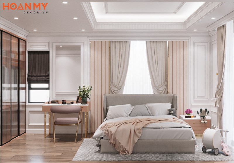 Phòng ngủ sử dụng sàn gỗ màu sắc ấm áp