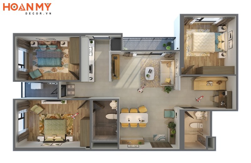 Căn hộ Vinhomes Smart City 3 phòng ngủ có không gian riêng cho con vui chơi, học tập