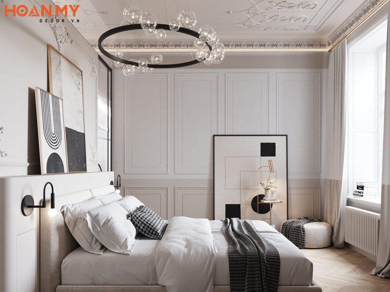 Phòng ngủ master đẹp với gam màu trắng chủ đạo