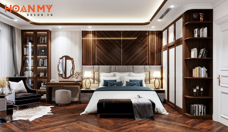 Không gian nội thất phòng ngủ master thiết kế tiện nghi nhẹ nhàng