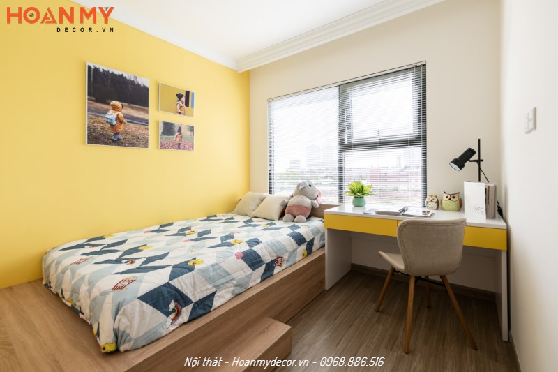 Phòng ngủ cho bé sơn tường màu vàng năng động