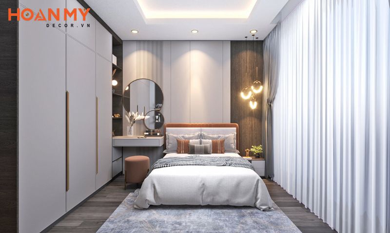 Phòng ngủ master với tông màu tinh tế nhẹ nhàng