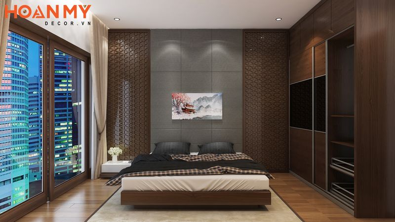 Phòng ngủ tiện nghi ấm áp với tông màu gỗ điểm nhấn cho không gian này chính là không gian mở ấn tượng tinh tế