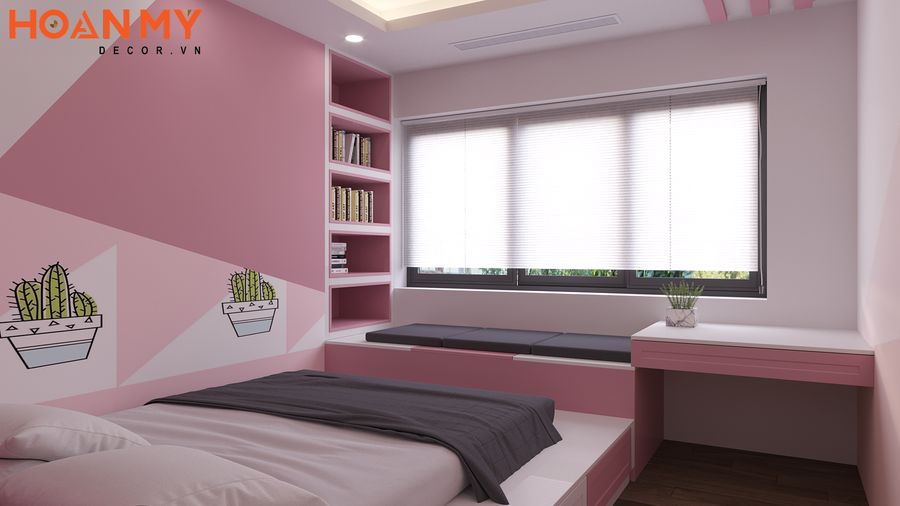 Không gian nội thất phòng ngủ dành cho bé gái