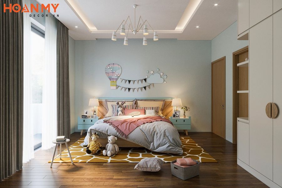 Phòng ngủ thiết kế màu sắc tươi sáng nhẹ nhàng dành cho bé gái