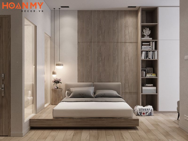 Bố trí nội thất phòng ngủ với tông màu tối giản nhẹ nhàng sang trọng