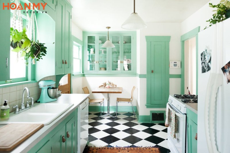 Phòng bếp màu xanh mint