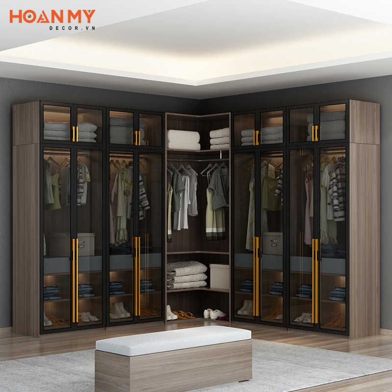 Tủ quần áo hiện đại tiện nghi với gỗ công nghiệp cánh kính hiện đại