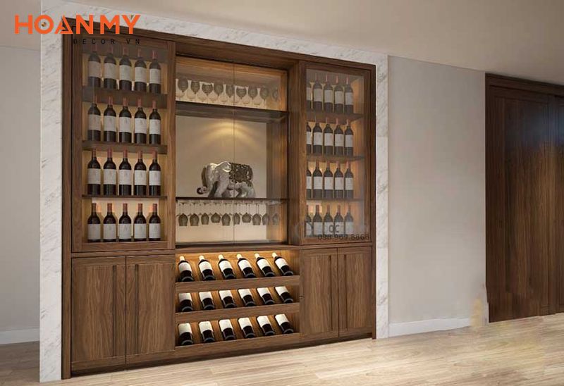 Tủ rượu được thiết kế âm tường sang trọng tinh tế
