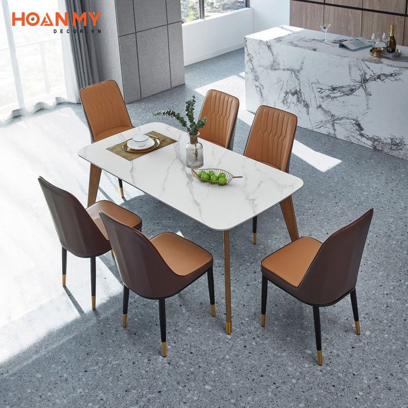 Bộ bàn ăn 6 ghế chất liệu ceramic 6 ghế ấn tượng