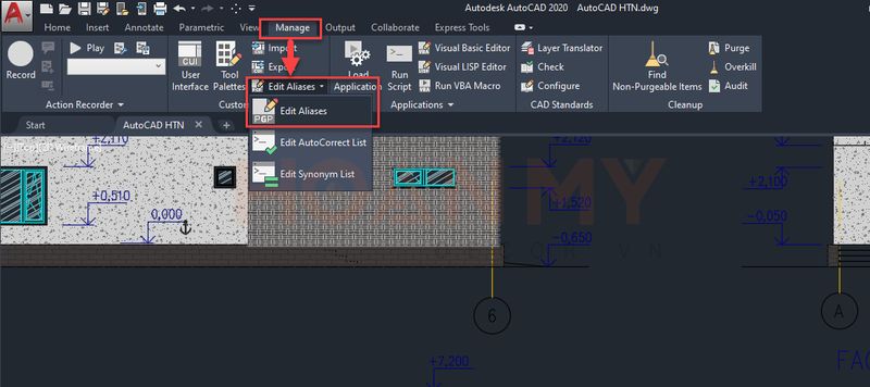 Trên thanh công cụ Ribbon -> Manage -> Edit Aliases