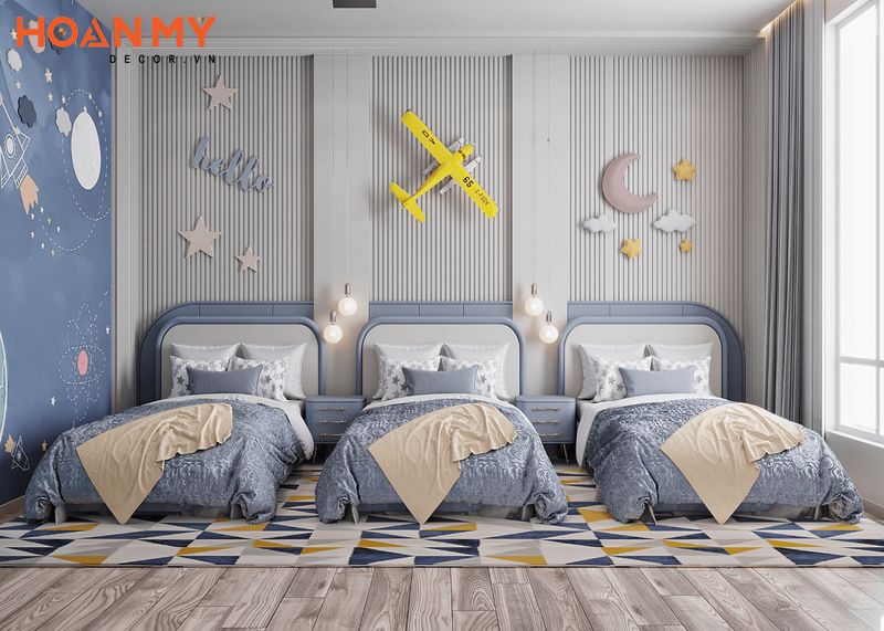 Mẫu phòng ngủ đẹp màu xanh nước biển dành cho các bé với thiết kế ấn tượng tinh tế