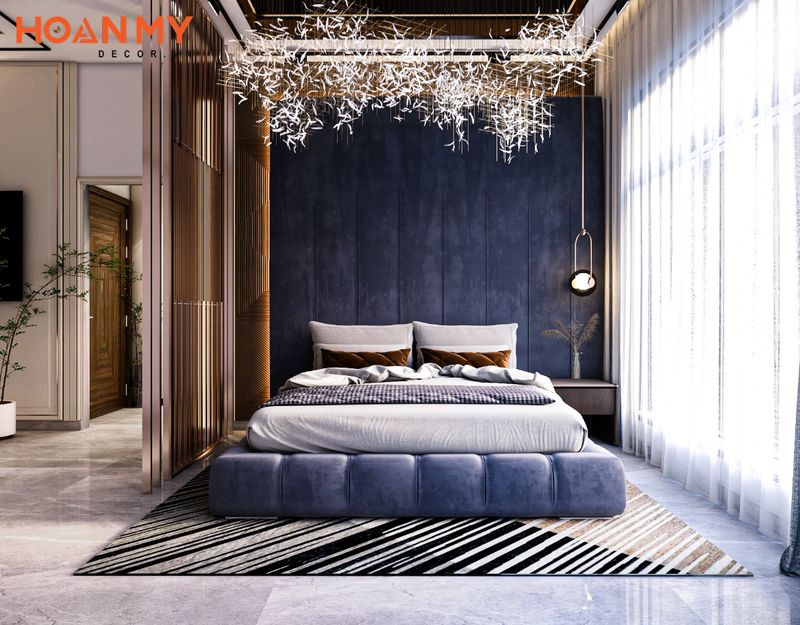 Phòng ngủ đẹp ấn tượng với tông màu xanh đậm sang trọng tinh tế