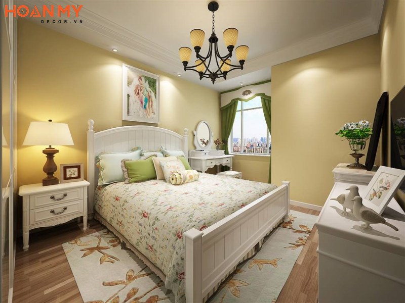 Phòng ngủ vàng kem phong cách Tân cổ điển