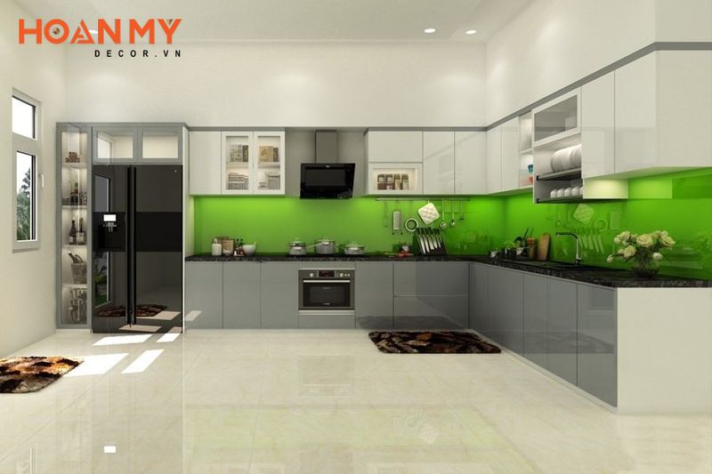 Tủ bếp Acrylic được biết đến với bề mặt sáng bóng, giúp cho căn phòng bếp trở nên thẩm mỹ