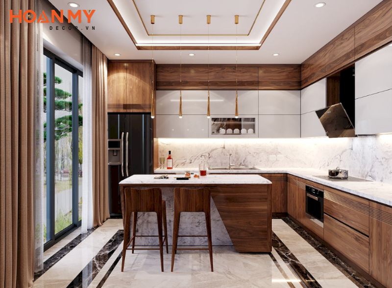 Không gian nội thất phòng bếp được thiết kế cực kỳ tinh tế