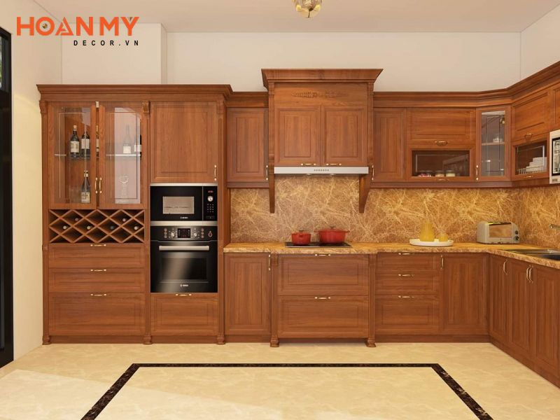 Tủ bếp được thiết kế đơn giản phù hợp với không gian bếp biệt thự