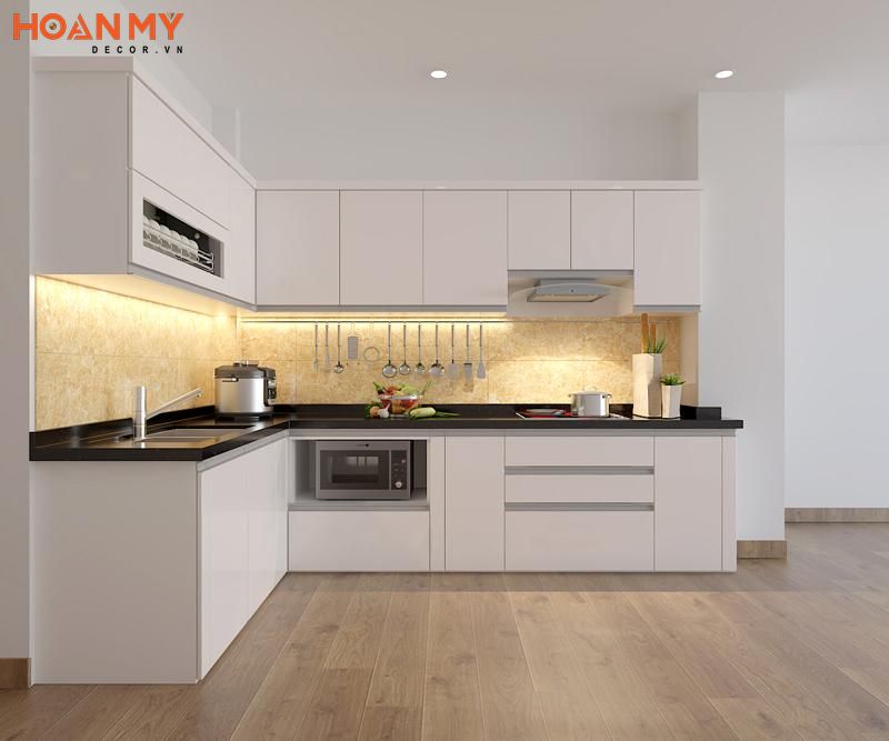 Tủ bếp chữ L phủ Laminate bền đẹp