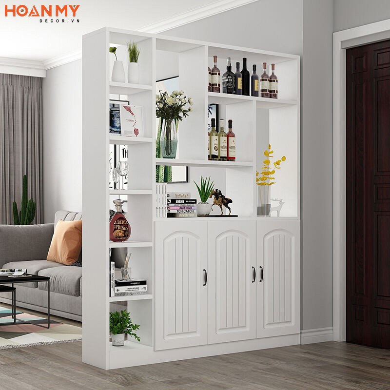 Thiết kế nội thất tủ rượu màu trắng tạo điểm nhấn cho căn phòng