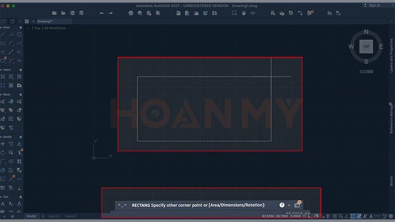 Pick để chọn góc thứ nhất hình chữ nhật