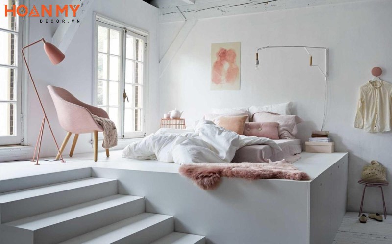 Giường ngủ dạng bục có cầu thang đẹp mê ly