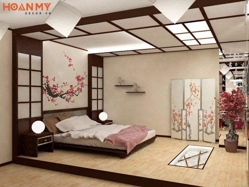 Giường gỗ tự nhiên kiểu Nhật đơn giản mà đẹp