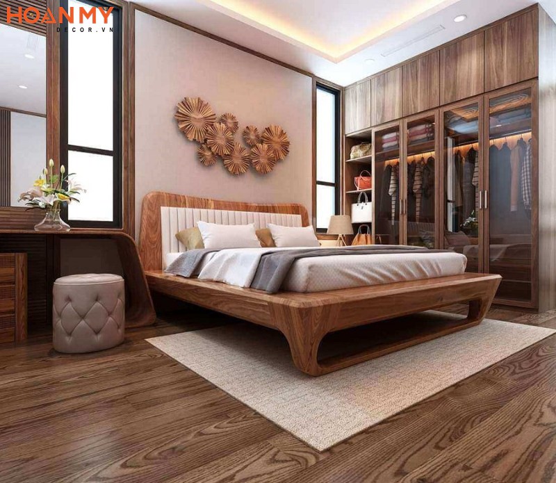 Thiết kế giường ngủ tân cổ điển chất liệu gỗ Óc chó cao cấp ấn tượng
