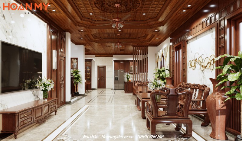 Thiết kế nội thất biệt thự Tân cổ điển gỗ tự nhiên