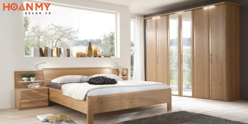 Thiết kế nội thất phòng ngủ gỗ Sồi đơn giản hiện đại