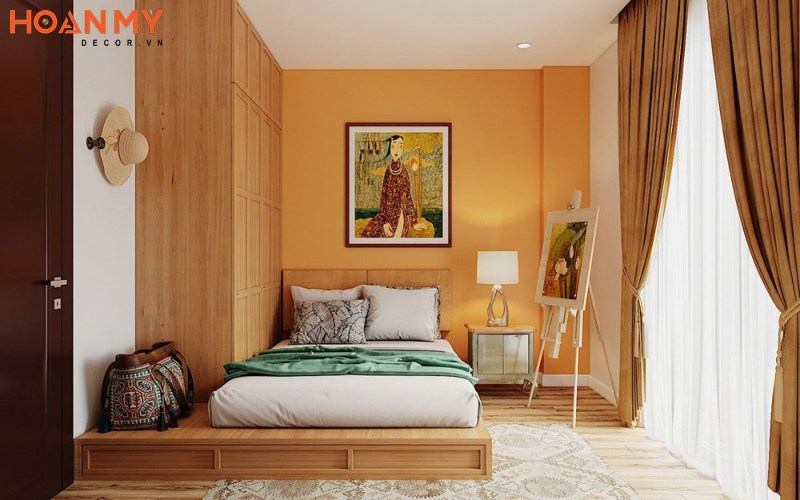 Thiết kế phòng ngủ màu cam cá tính cho bé gái 15 tuổi