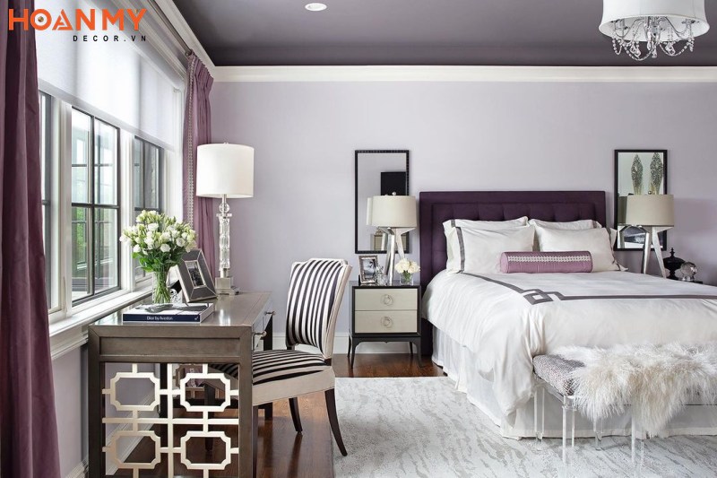 Phòng ngủ màu tím nhạt nhẹ nhàng, tinh tế cho con gái