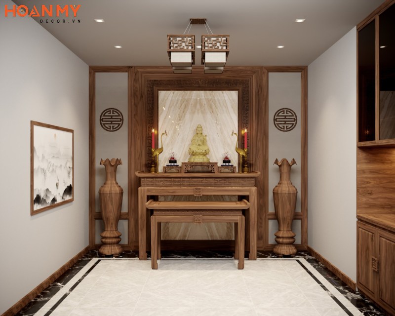 Mẫu phòng thờ đẹp hiện đại với gỗ Lim