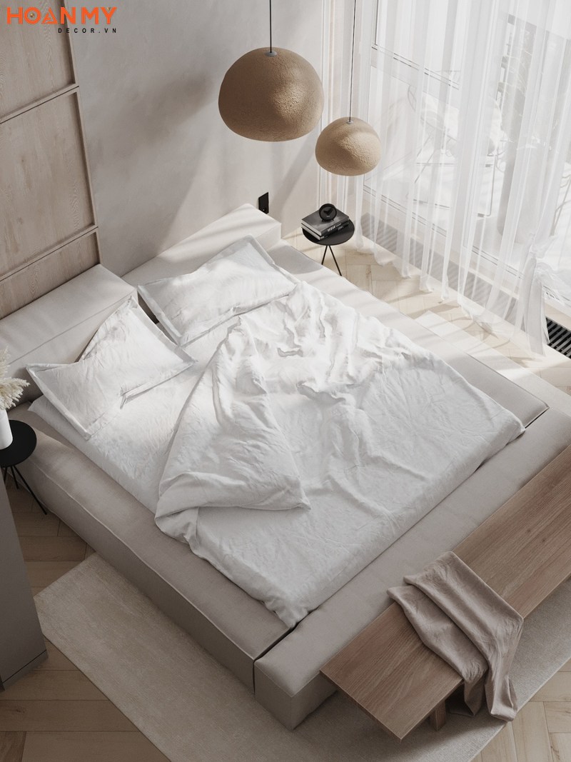 Phòng ngủ nhỏ 10m2 màu trắng tinh tế