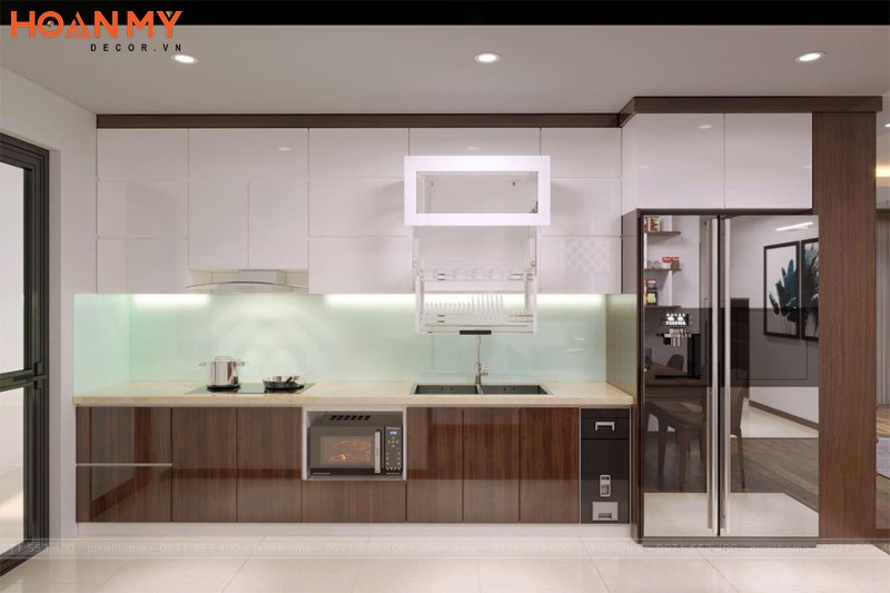 Tủ bếp acrylic vân gỗ phù hợp cho các không gian nội thất hiện đại