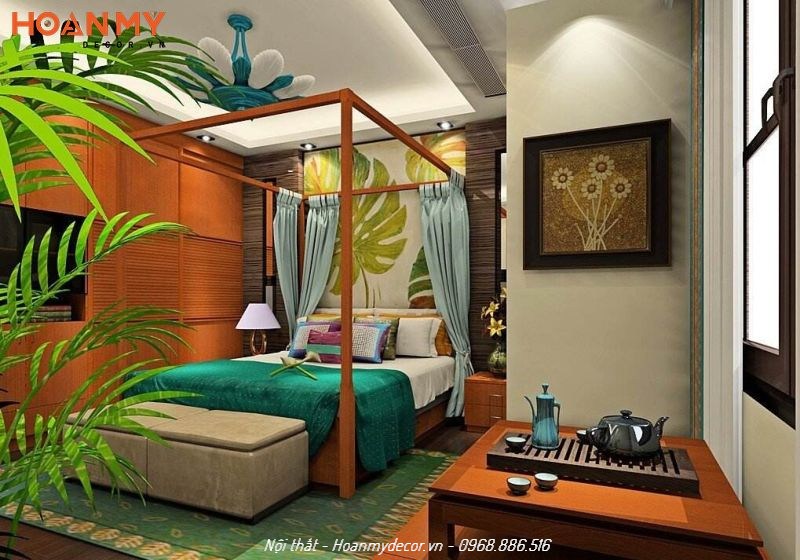 Phòng ngủ màu cam phong cách Địa Trung hải