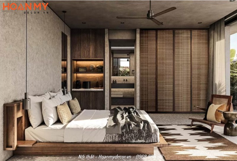 Kiểu thiết kế phòng ngủ pha chút phong cách truyền thống mộc mạc, tinh tế tạo sự gắn kết giữa 2 người