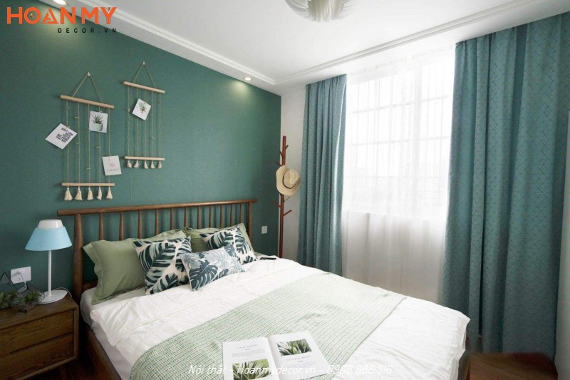 Sơn tường phòng ngủ màu xanh tinh tế, ấn tượng