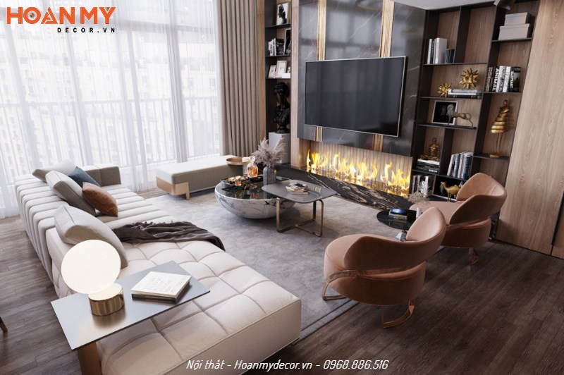 Thiết kế nội thất phòng khách căn hộ theo phong cách Luxury