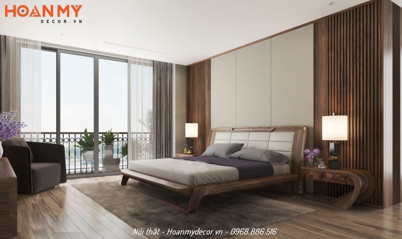 Thiết kế phòng ngủ 30m2 theo phong cách tối giản gỗ Óc Chó