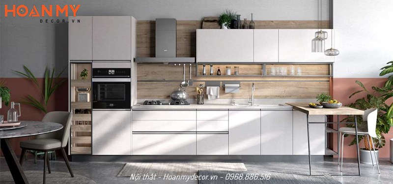 Tủ bếp hiện đại chữ i màu trắng đơn giản mà đẹp