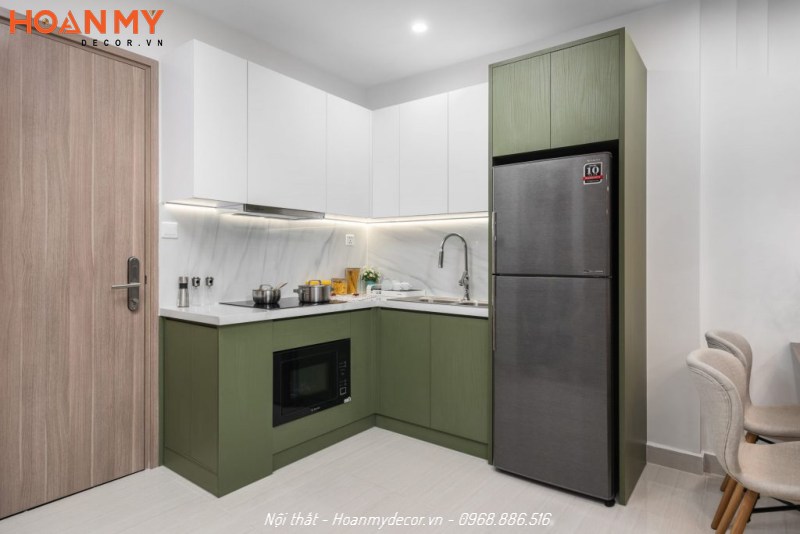 Tủ bếp góc nhỏ đơn giản mà đẹp cho căn hộ chung cư